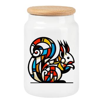 Squirrel - Cookie Jar with Wooden Lid - white - Front
