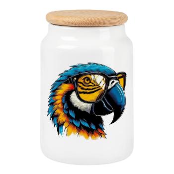 Parrot - Cookie Jar with Wooden Lid - white - Front