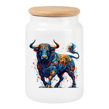 Taureau - Boîte à biscuits avec couvercle en bois - blanc - Devant