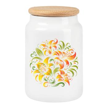 bouquet de lys coloré élégant et incurvé - Boîte à biscuits avec couvercle en bois - blanc - Devant