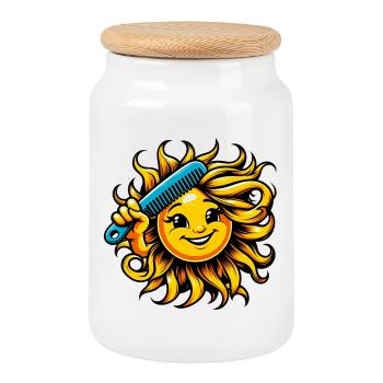 Soleil - Boîte à biscuits avec couvercle en bois - blanc - Devant