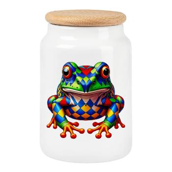 Frog - Cookie Jar with Wooden Lid - white - Front