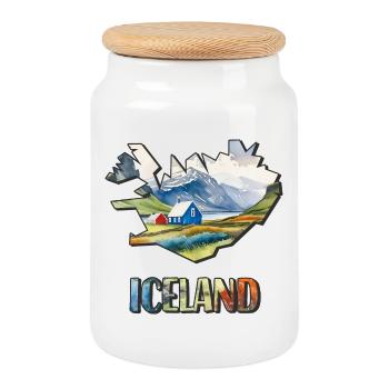 Watercolor Map Iceland - Cookie Jar with Wooden Lid - white - Front