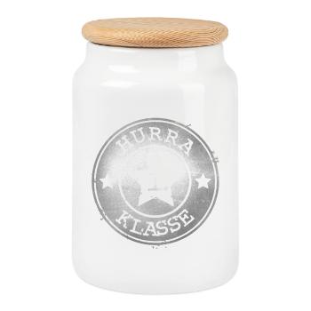 Hurrah 1st Class - Silver Badge with Star - Cookie Jar with Wooden Lid - white - Front