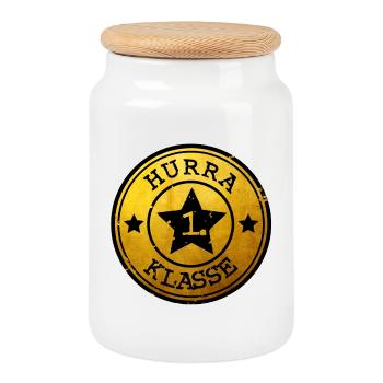 Hurrah 1st Class - Star Emblem gold black - Cookie Jar with Wooden Lid - white - Front