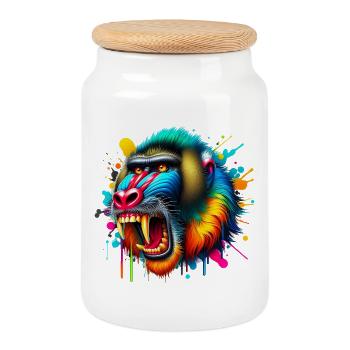 Mandrill Monkey - Cookie Jar with Wooden Lid - white - Front