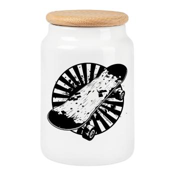 Dessin de skateboard - Boîte à biscuits avec couvercle en bois - blanc - Devant