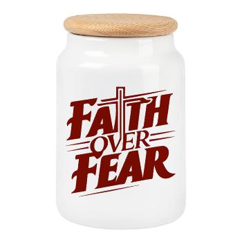 Faith Gives Courage Motif Print - Cookie Jar with Wooden Lid - white - Front