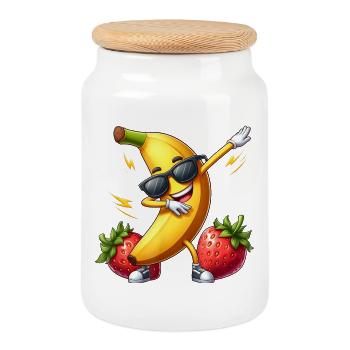 Dabbing Lunettes de soleil Banane Fraise Drôle Dab - Boîte à biscuits avec couvercle en bois - blanc - Devant