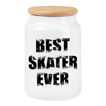 Meilleur patineur - Boîte à biscuits avec couvercle en bois - blanc - Devant