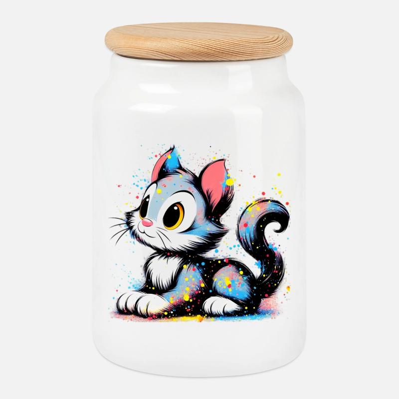 Katze - Keksdose mit Holzdeckel - Weiß