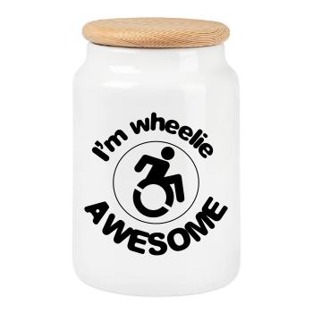 Je suis super dans mon fauteuil roulant # - Boîte à biscuits avec couvercle en bois - blanc - Devant