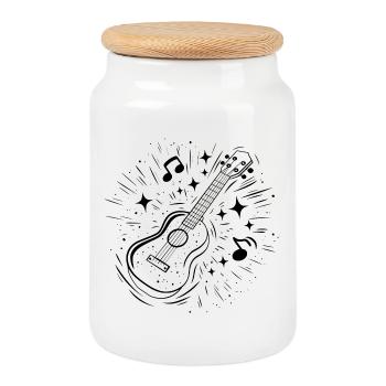 Ukulele Line Art - Keksdose mit Holzdeckel - Weiß - Vorne