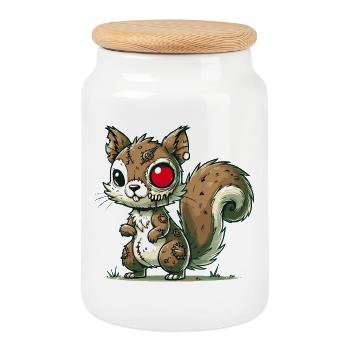 creepy zombie squirrel for halloween fun - Cookie Jar with Wooden Lid - white - Front