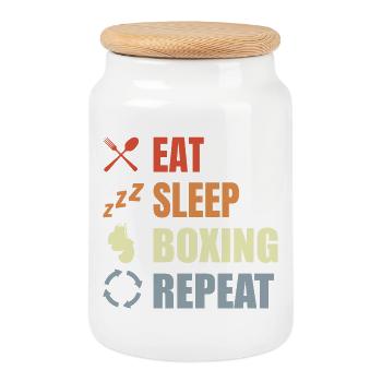 Eat Sleep Boxing Repeat - Cookie Jar with Wooden Lid - white - Front