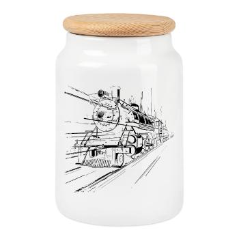 Train - Cookie Jar with Wooden Lid - white - Front