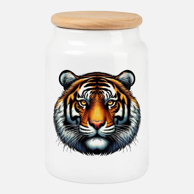 Tiger - Keksdose mit Holzdeckel - Weiß