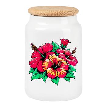 Fleurs d’hibiscus - Boîte à biscuits avec couvercle en bois - blanc - Devant
