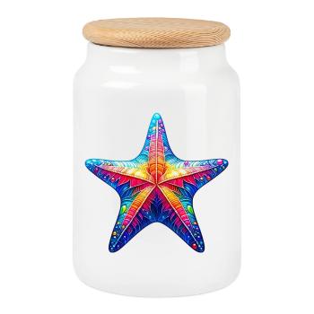 Starfish - Cookie Jar with Wooden Lid - white - Front