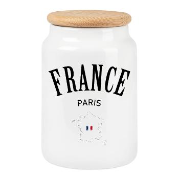 Contour de la France avec drapeau tricolore - Boîte à biscuits avec couvercle en bois - blanc - Devant