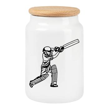 Garçon de cricket - Boîte à biscuits avec couvercle en bois - blanc - Devant