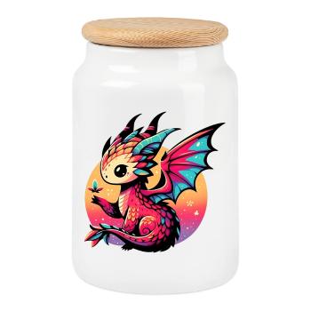 Dragon - Boîte à biscuits avec couvercle en bois - blanc - Devant