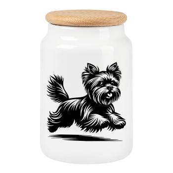 Yorkshire Terrier - Boîte à biscuits avec couvercle en bois - blanc - Devant