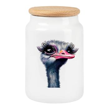 Maquillage d’autruche - Boîte à biscuits avec couvercle en bois - blanc - Devant