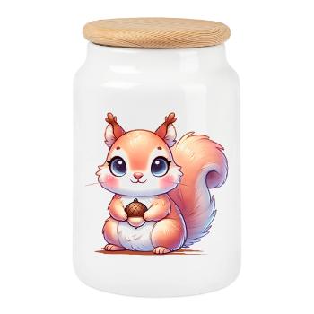 L’écureuil mignon avec sa nourriture préférée - Boîte à biscuits avec couvercle en bois - blanc - Devant