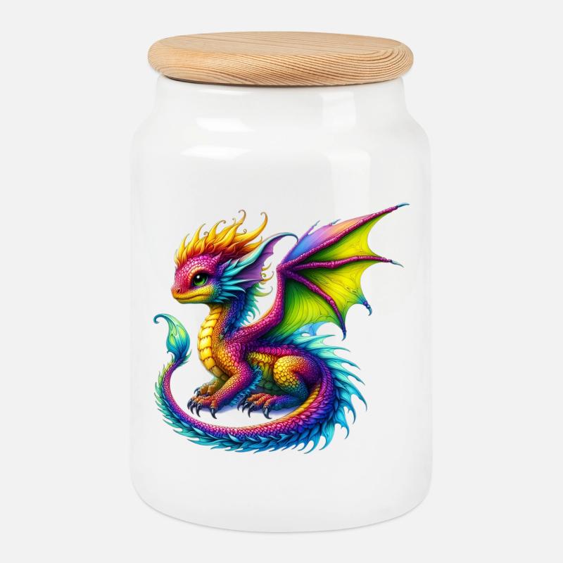 Drache - Keksdose mit Holzdeckel - Weiß