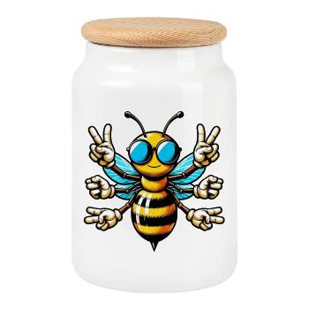 Biene mit Sonnenbrille - Keksdose mit Holzdeckel - Weiß - Vorne