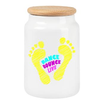 Dance Bounce Live pieds nus jaune fluo - Boîte à biscuits avec couvercle en bois - blanc - Devant