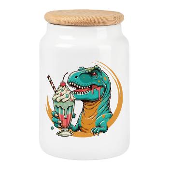 Motif Dino Milkshake : une aventure pour ceux qui ont la dent sucrée - Boîte à biscuits avec couvercle en bois - blanc - Devant