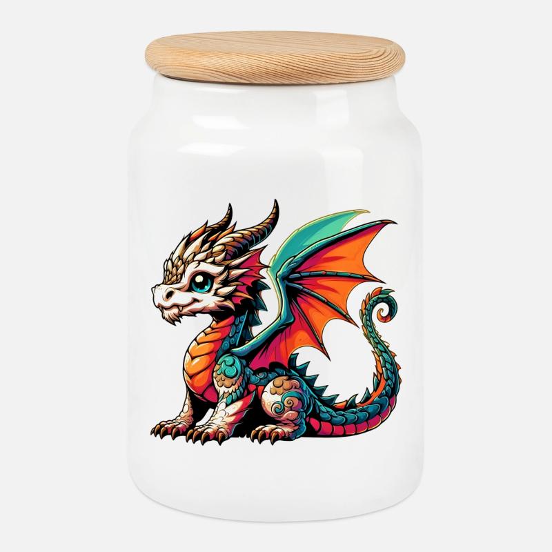Drache - Keksdose mit Holzdeckel - Weiß