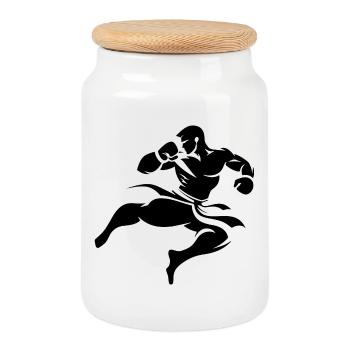 Kickboxing Drawing - Cookie Jar with Wooden Lid - white - Front
