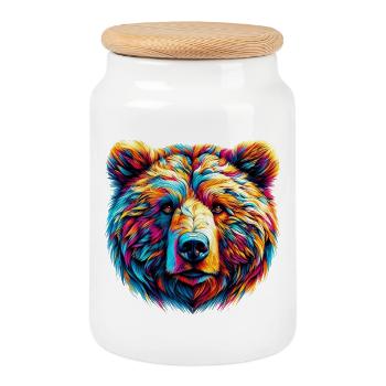 Bear - Cookie Jar with Wooden Lid - white - Front
