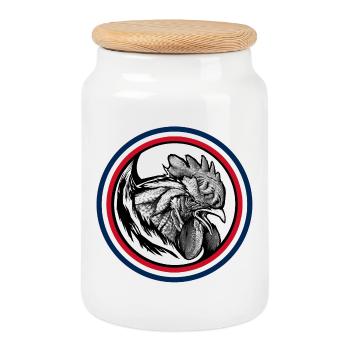 FREEBEAST Rooster Blue, White & Red - Cookie Jar with Wooden Lid - white - Front