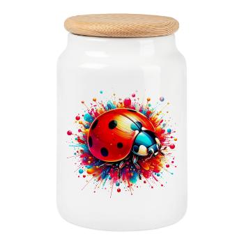 Coccinelle - Boîte à biscuits avec couvercle en bois - blanc - Devant