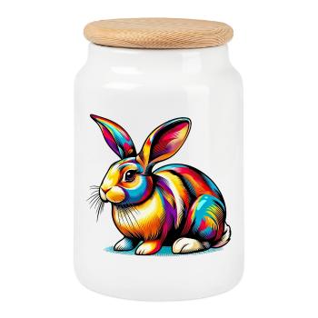 Lapin - Boîte à biscuits avec couvercle en bois - blanc - Devant