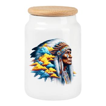 American Indian American - Cookie Jar with Wooden Lid - white - Front