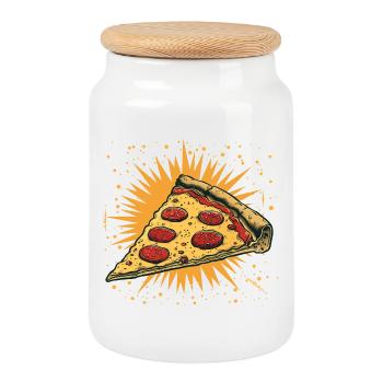 Pizza Slice Graphic - Cookie Jar with Wooden Lid - white - Front