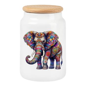 Éléphant - Boîte à biscuits avec couvercle en bois - blanc - Devant