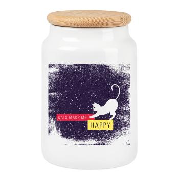 Les chats me rendent heureux avec une bordure sale - Boîte à biscuits avec couvercle en bois - blanc - Devant