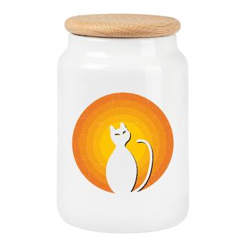 Cat Vintage Orange - Cookie Jar with Wooden Lid - white - Front
