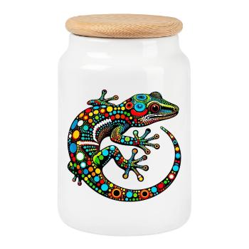 Gecko - Keksdose mit Holzdeckel - Weiß - Vorne
