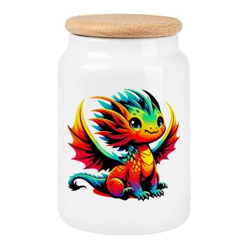 Drache - Keksdose mit Holzdeckel - Weiß - Vorne