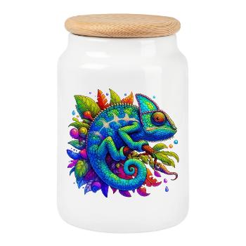 Caméléon - Boîte à biscuits avec couvercle en bois - blanc - Devant