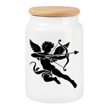Cupidon classique tirant ses flèches d’amour - Boîte à biscuits avec couvercle en bois - blanc - Devant