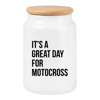 Motocross - Cookie Jar with Wooden Lid - white - Front