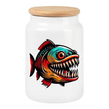 Piranha - Boîte à biscuits avec couvercle en bois - blanc - Devant